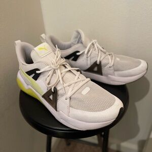 Puma White and Yellow Athletic Shoes with Breathable Design